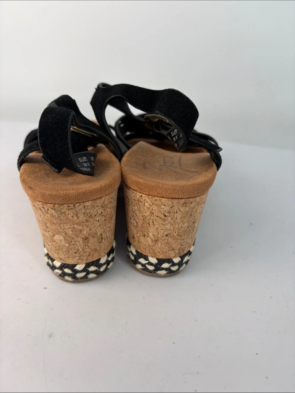 🐚 Zodiac Black Suede Cork Espadrille Wedges Paola